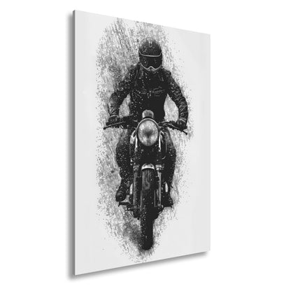 Leinwandbild Stürmischer Biker bricht kraftvoll durch den Regen - deyoli