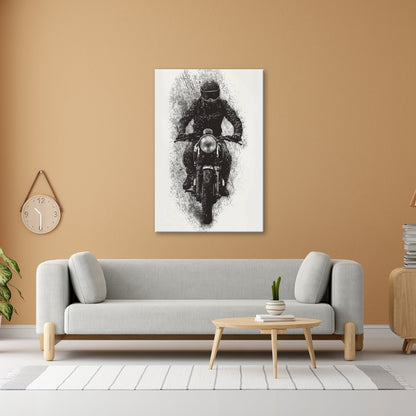 Leinwandbild Stürmischer Biker bricht kraftvoll durch den Regen - deyoli
