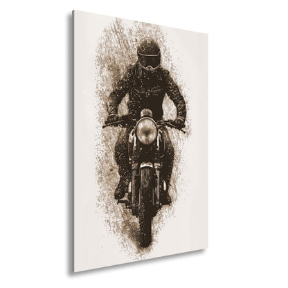Leinwandbild Stürmischer Biker bricht kraftvoll durch den Regen - deyoli