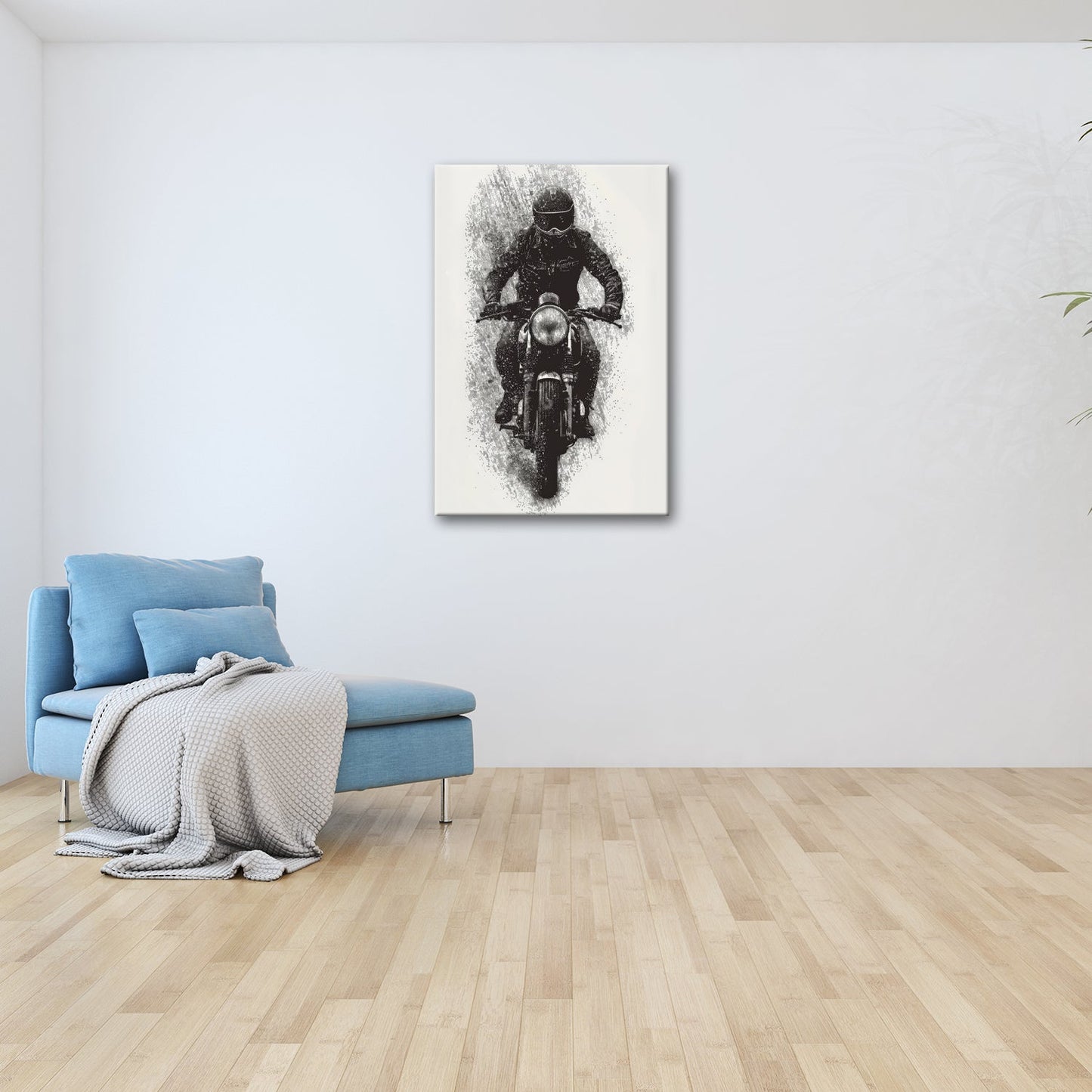 Leinwandbild Stürmischer Biker bricht kraftvoll durch den Regen - deyoli
