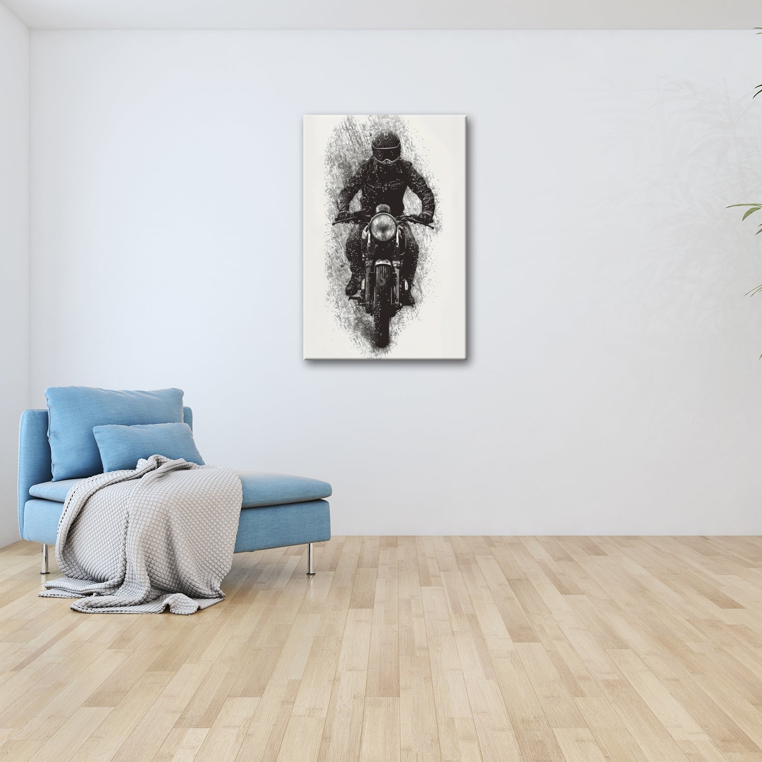 Leinwandbild Stürmischer Biker bricht kraftvoll durch den Regen - deyoli