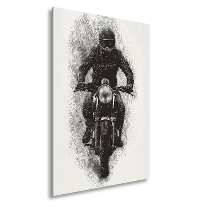 Leinwandbild Stürmischer Biker bricht kraftvoll durch den Regen - deyoli