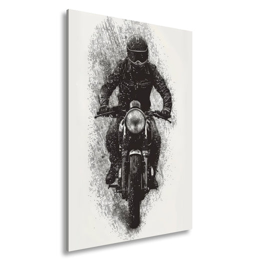 Leinwandbild Stürmischer Biker bricht kraftvoll durch den Regen - deyoli
