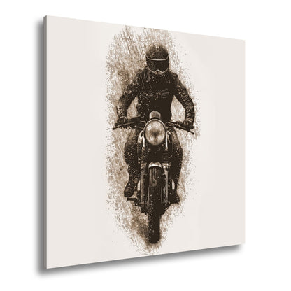 Leinwandbild Stürmischer Biker bricht kraftvoll durch den Regen - deyoli