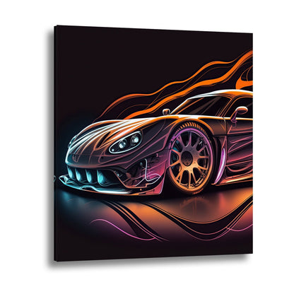 Leinwandbild Supersportwagen XXL – Neonflammen umhüllen futuristisches Design - deyoli