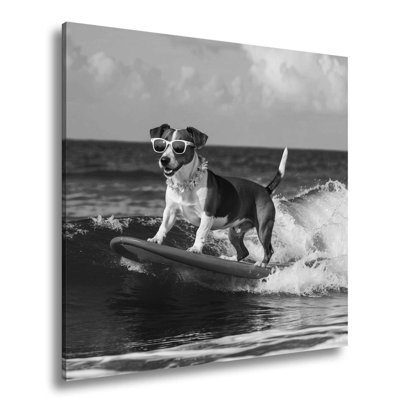 Leinwandbild Surf - Hund XXL – Cooler Hund reitet lässig die Wellen - deyoli