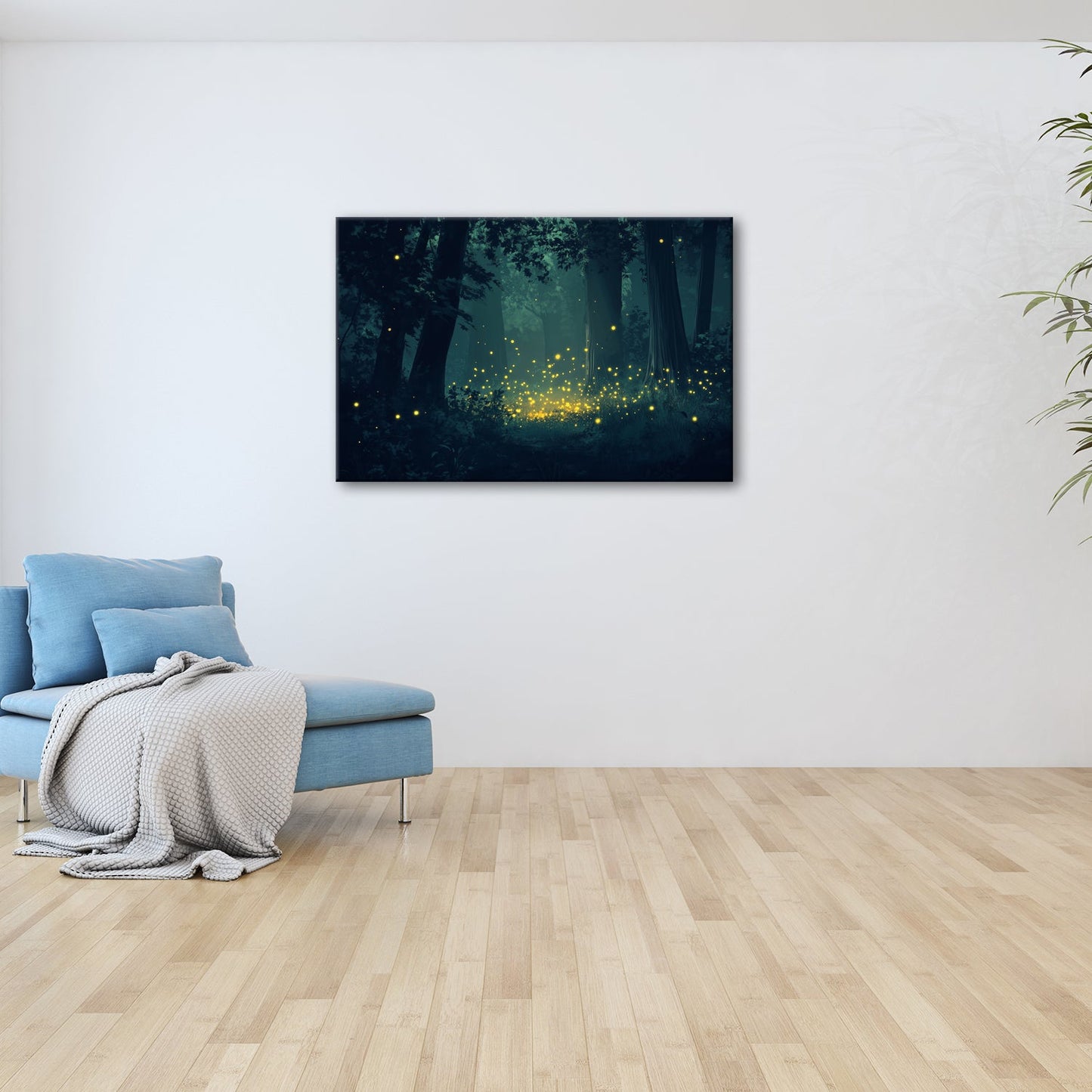 Leinwandbild Tanzende Glühwürmchen erhellen einen nächtlichen Wald - deyoli