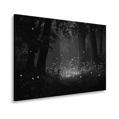 Leinwandbild Tanzende Glühwürmchen erhellen einen nächtlichen Wald - deyoli