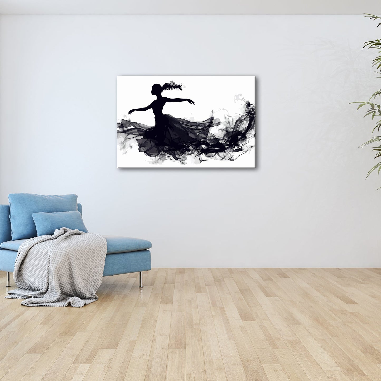 Leinwandbild Tanzende Silhouette in fließender, rauchiger Eleganz - deyoli