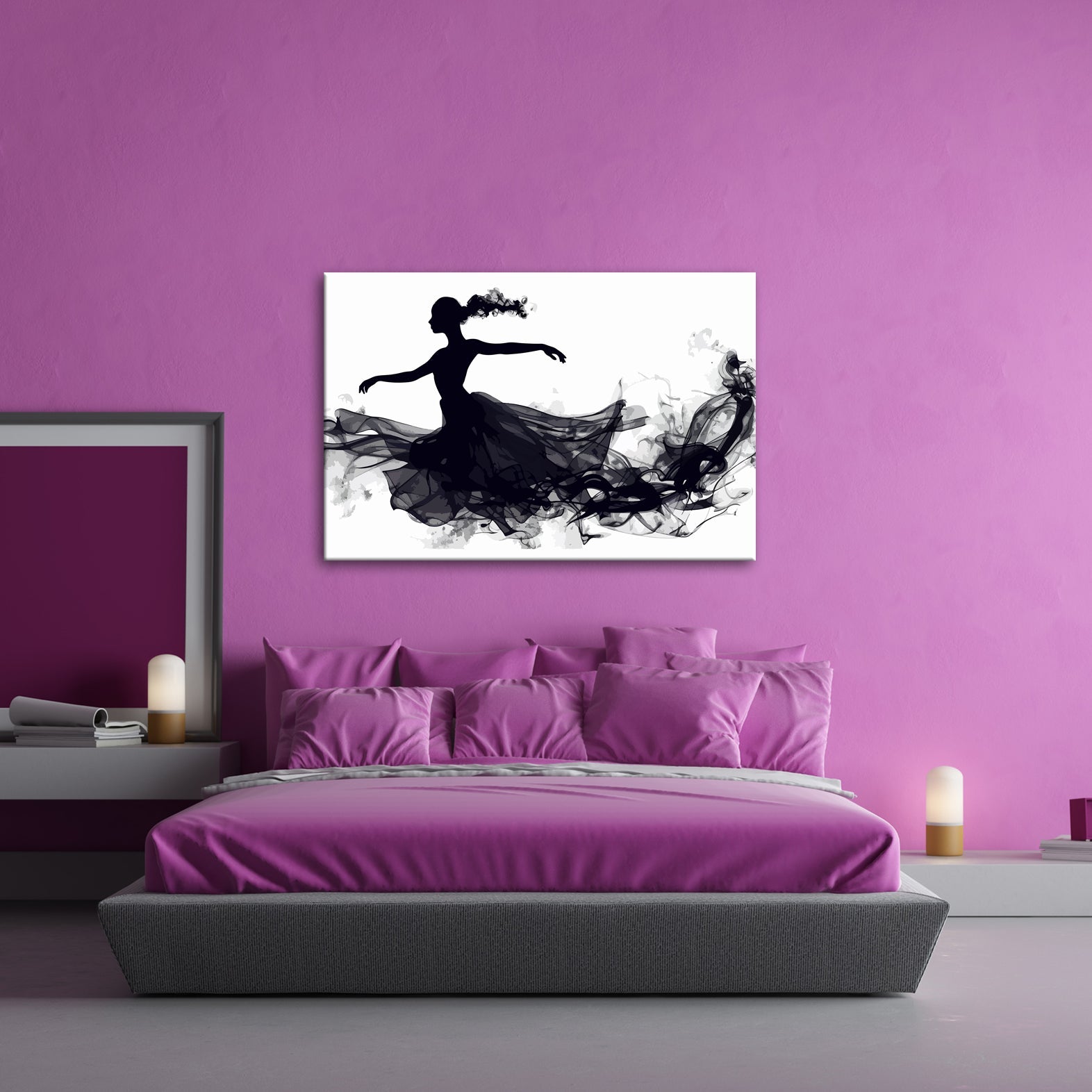 Leinwandbild Tanzende Silhouette in fließender, rauchiger Eleganz - deyoli
