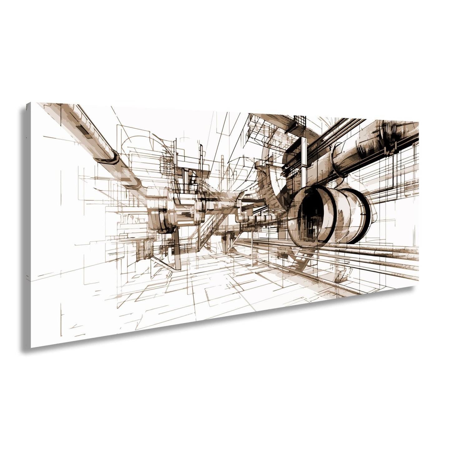 Leinwandbild Technische Linienwelt aus Rohren und Architektur - deyoli