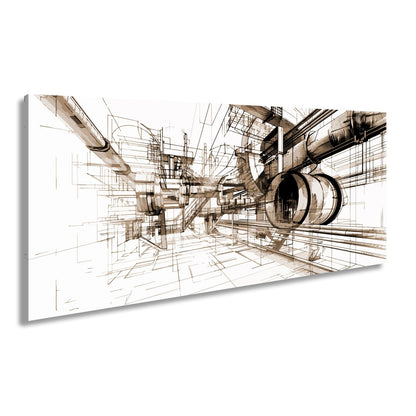 Leinwandbild Technische Linienwelt aus Rohren und Architektur - deyoli