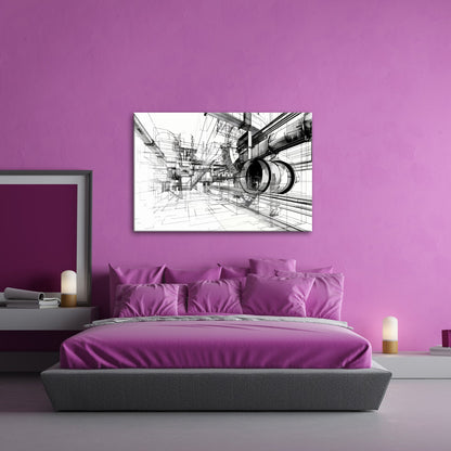 Leinwandbild Technische Linienwelt aus Rohren und Architektur - deyoli
