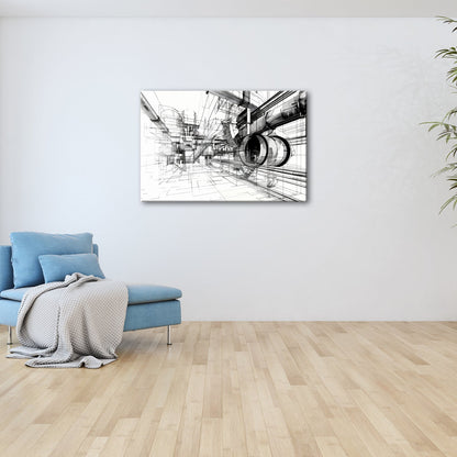 Leinwandbild Technische Linienwelt aus Rohren und Architektur - deyoli