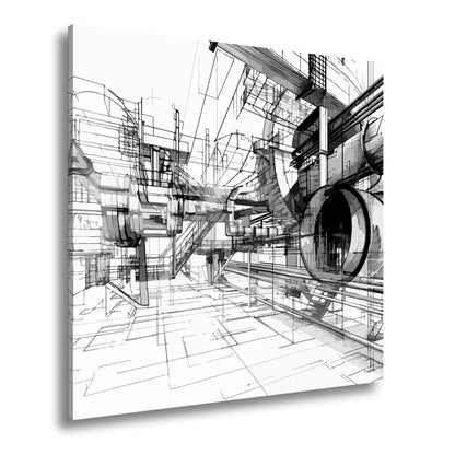 Leinwandbild Technische Linienwelt aus Rohren und Architektur - deyoli