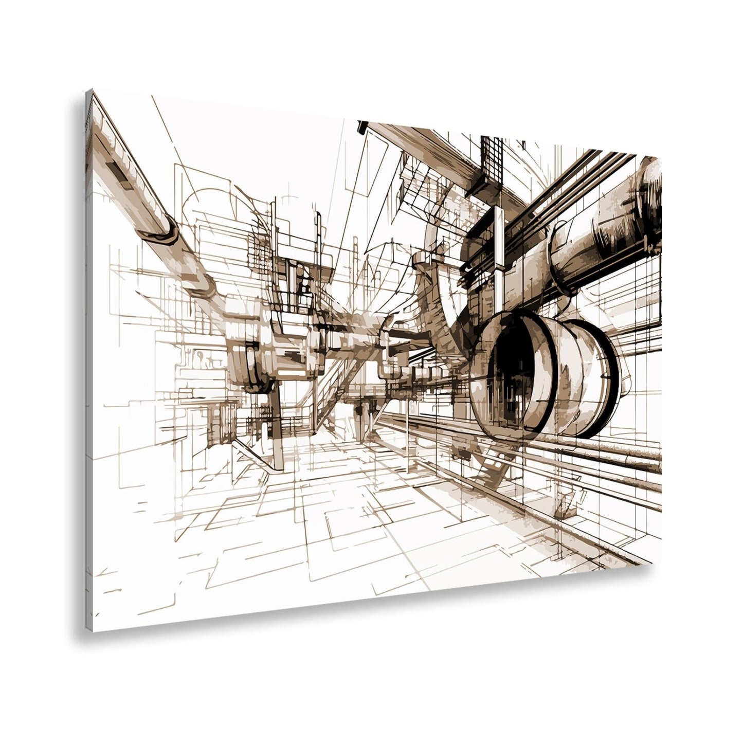 Leinwandbild Technische Linienwelt aus Rohren und Architektur - deyoli