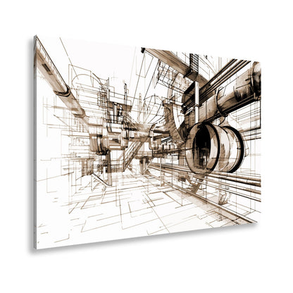Leinwandbild Technische Linienwelt aus Rohren und Architektur - deyoli