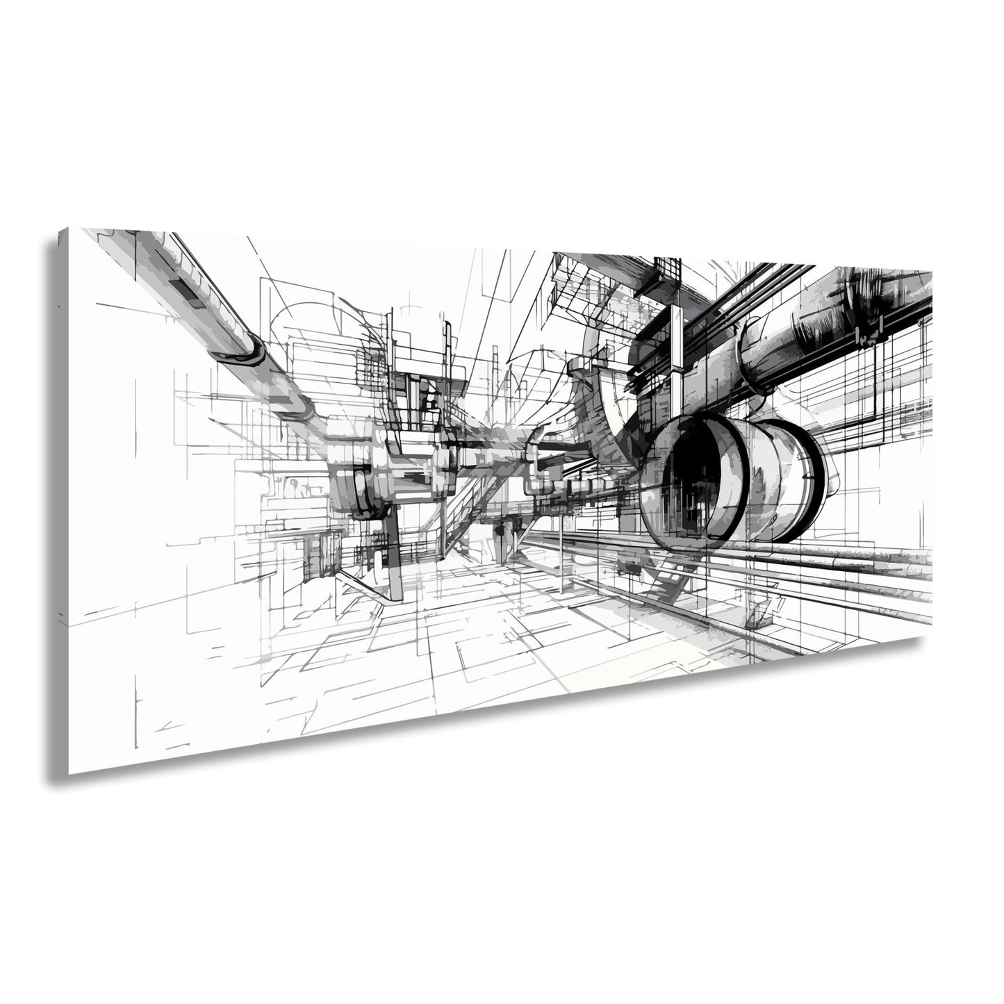 Leinwandbild Technische Linienwelt aus Rohren und Architektur - deyoli