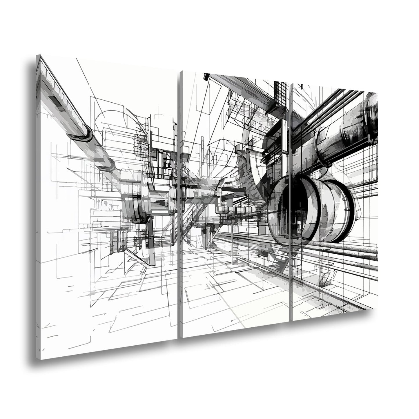 Leinwandbild Technische Linienwelt aus Rohren und Architektur - deyoli
