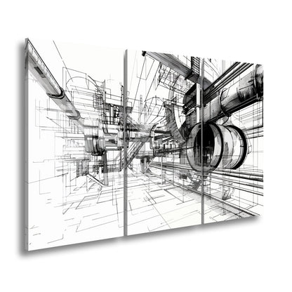 Leinwandbild Technische Linienwelt aus Rohren und Architektur - deyoli