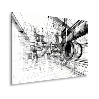 Leinwandbild Technische Linienwelt aus Rohren und Architektur - deyoli