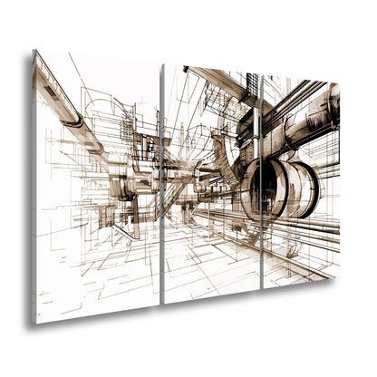 Leinwandbild Technische Linienwelt aus Rohren und Architektur - deyoli