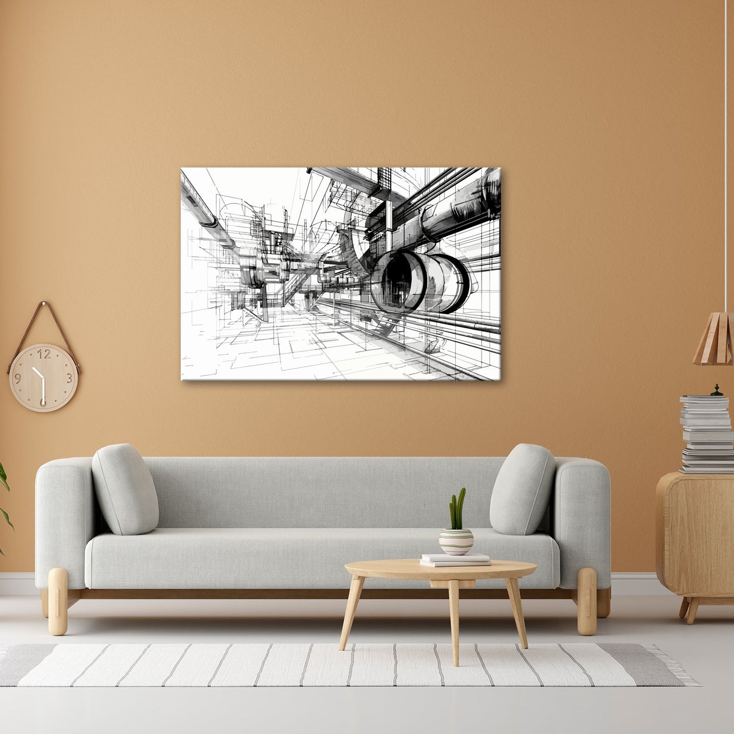 Leinwandbild Technische Linienwelt aus Rohren und Architektur - deyoli