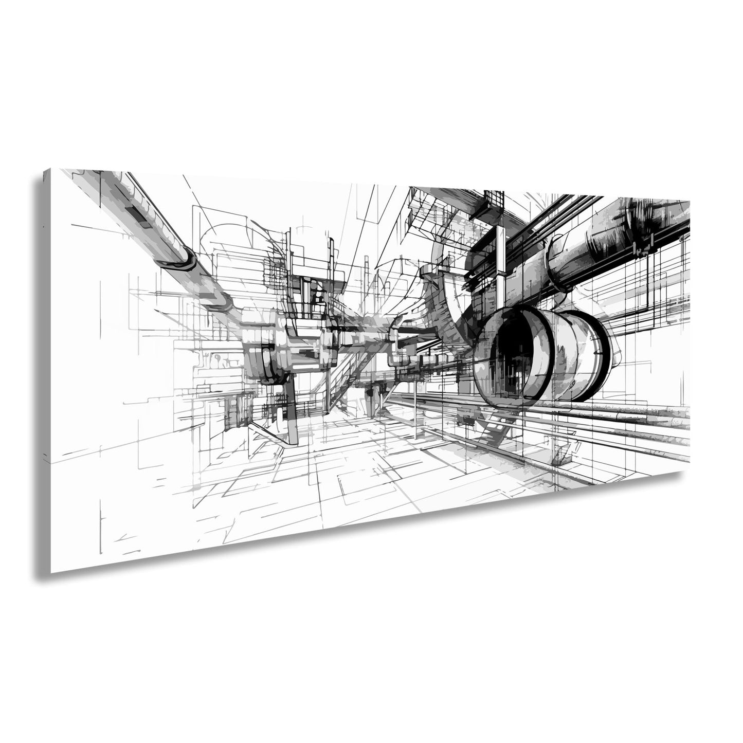 Leinwandbild Technische Linienwelt aus Rohren und Architektur - deyoli