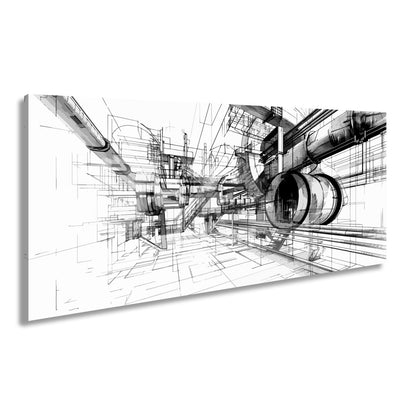 Leinwandbild Technische Linienwelt aus Rohren und Architektur - deyoli