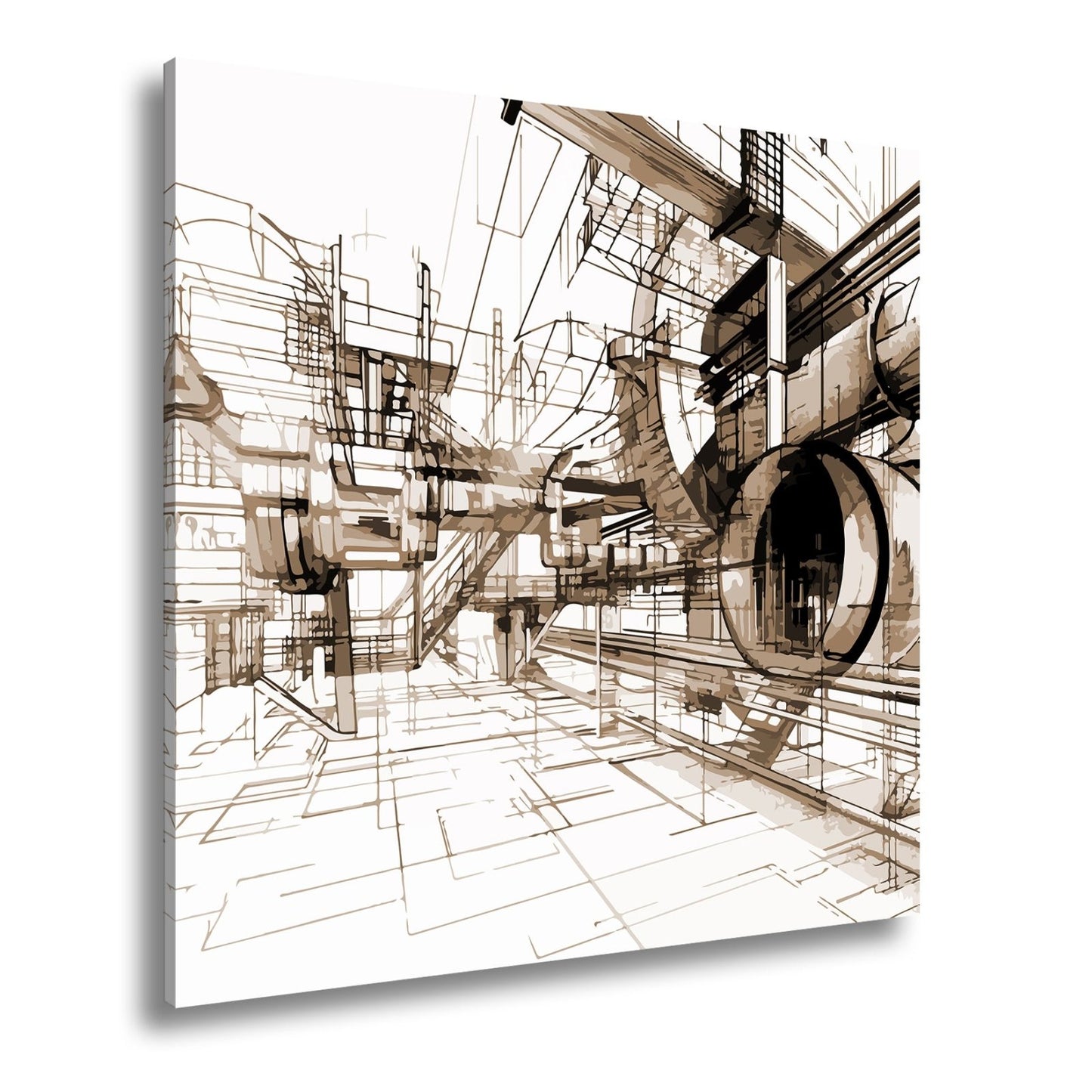 Leinwandbild Technische Linienwelt aus Rohren und Architektur - deyoli