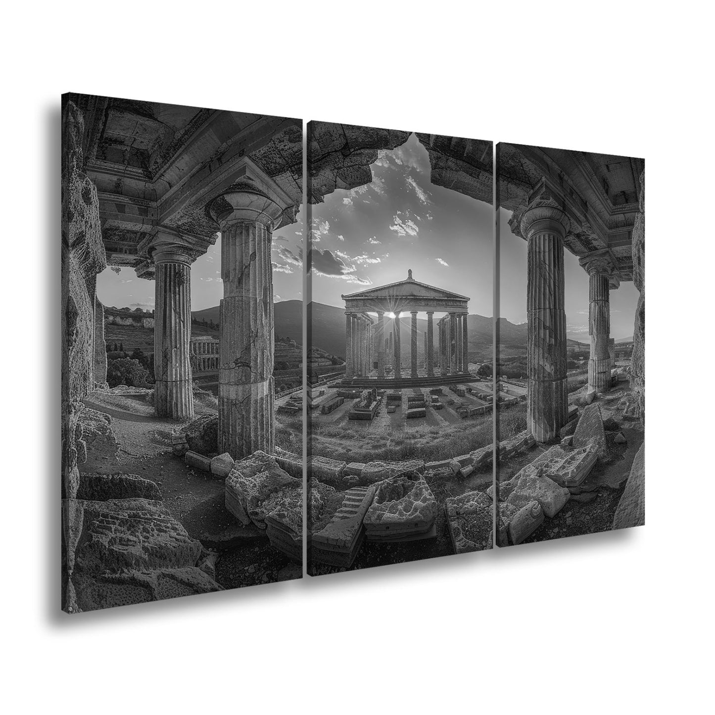 Leinwandbild Tempel im Sonnengruß XXL – Spirituelle Wanddeko Yoga Meditation - deyoli