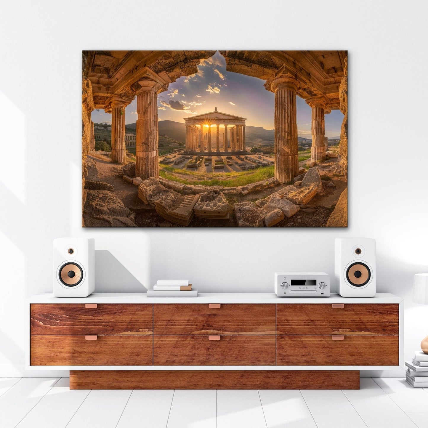 Leinwandbild Tempel im Sonnengruß XXL – Spirituelle Wanddeko Yoga Meditation - deyoli