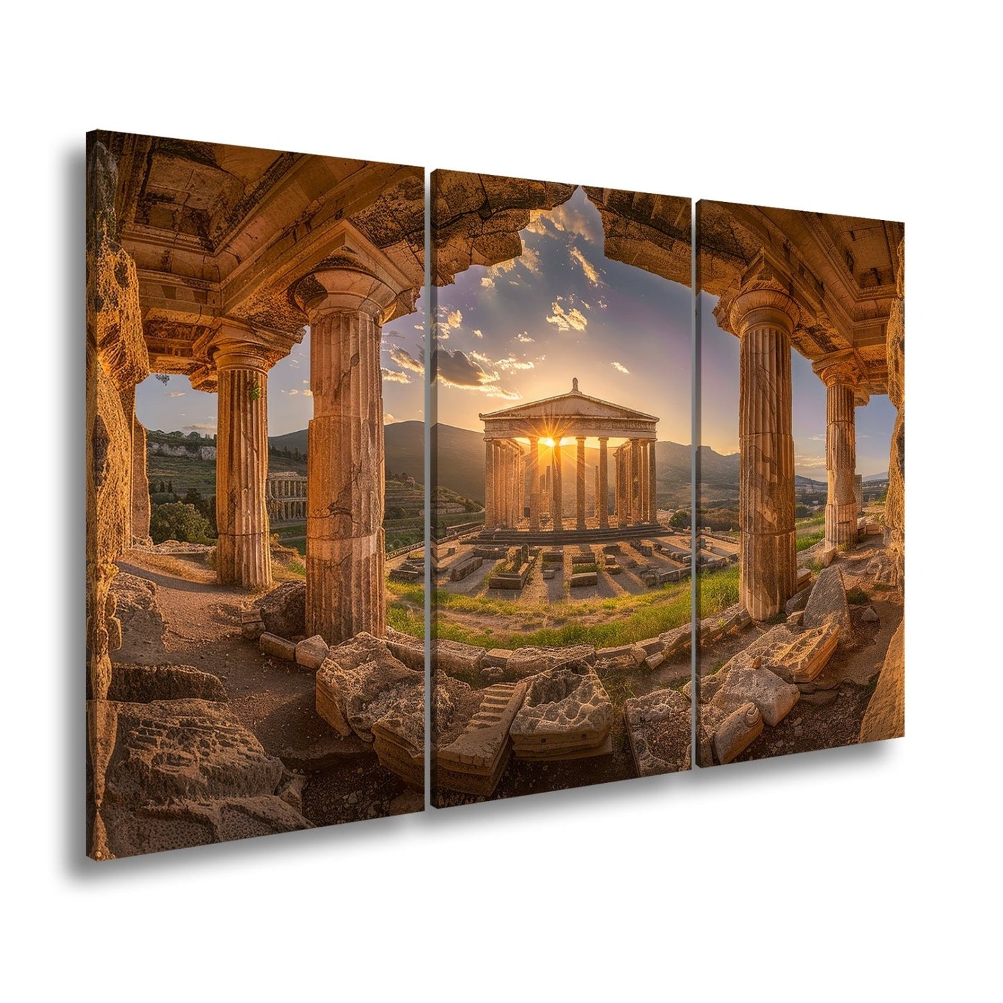 Leinwandbild Tempel im Sonnengruß XXL – Spirituelle Wanddeko Yoga Meditation - deyoli