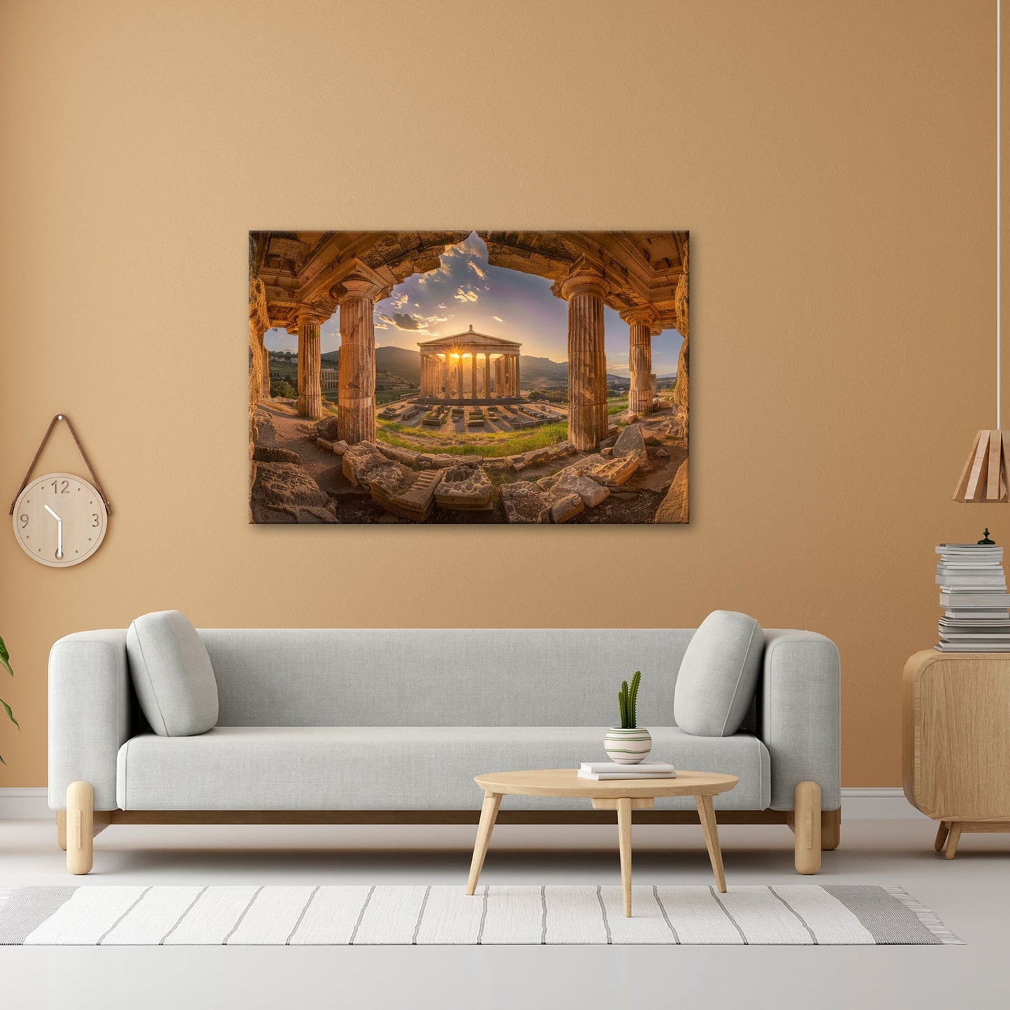 Leinwandbild Tempel im Sonnengruß XXL – Spirituelle Wanddeko Yoga Meditation - deyoli