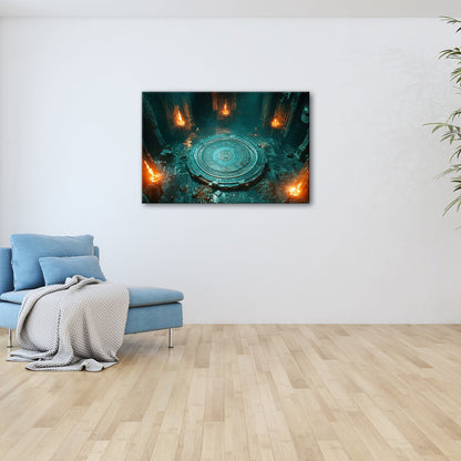 Leinwandbild Tempel: Mystischer Feuertempel mit uralten Steininsignien - deyoli