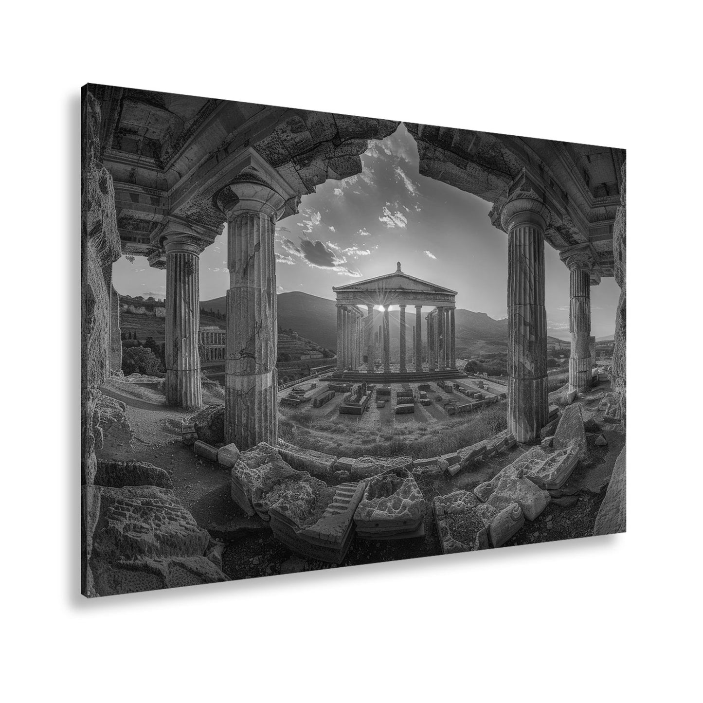 Leinwandbild Tempelruine im Glanz der untergehenden Sonne. - deyoli