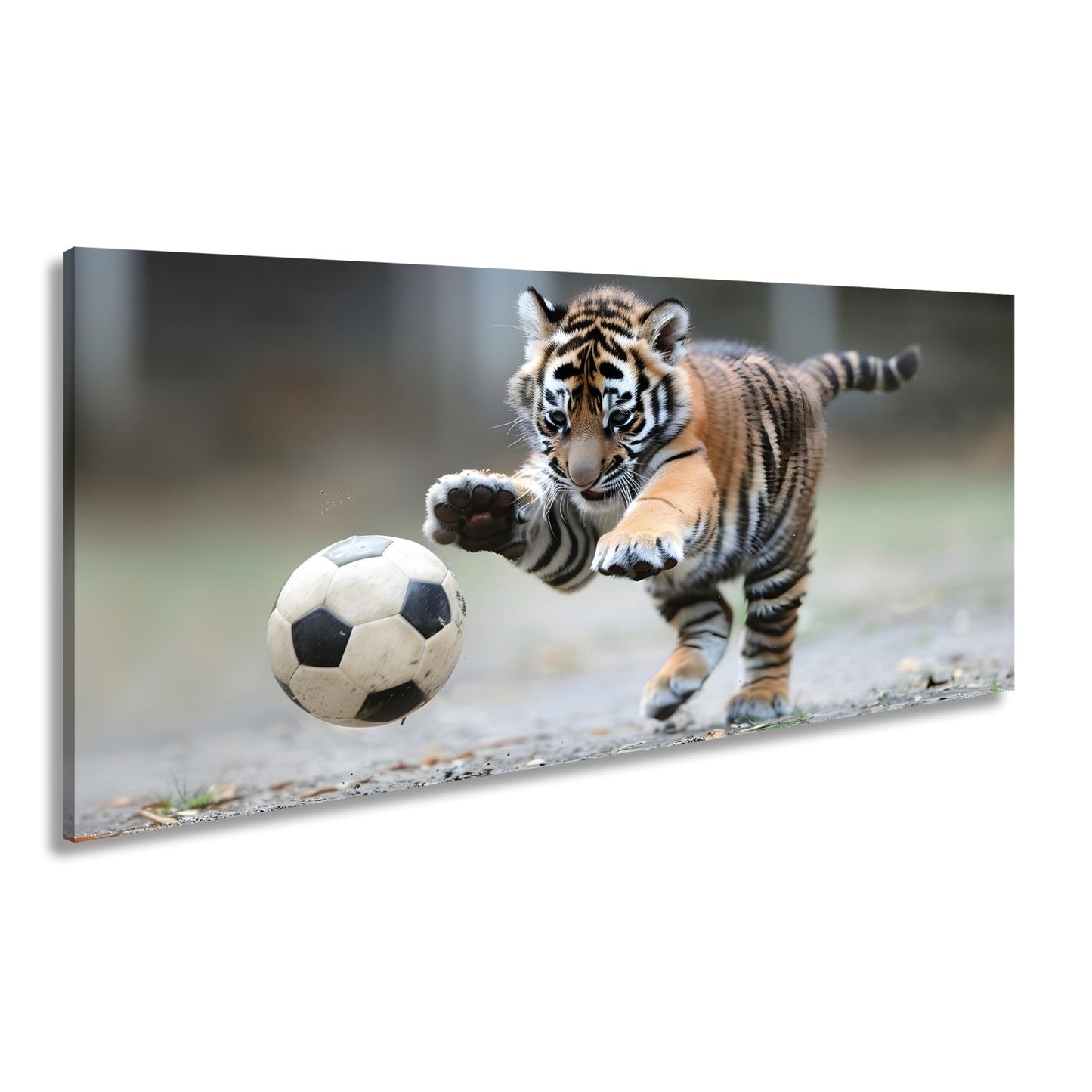 Leinwandbild Tigerbaby im Spielrausch – voller Energie am Ball. - deyoli