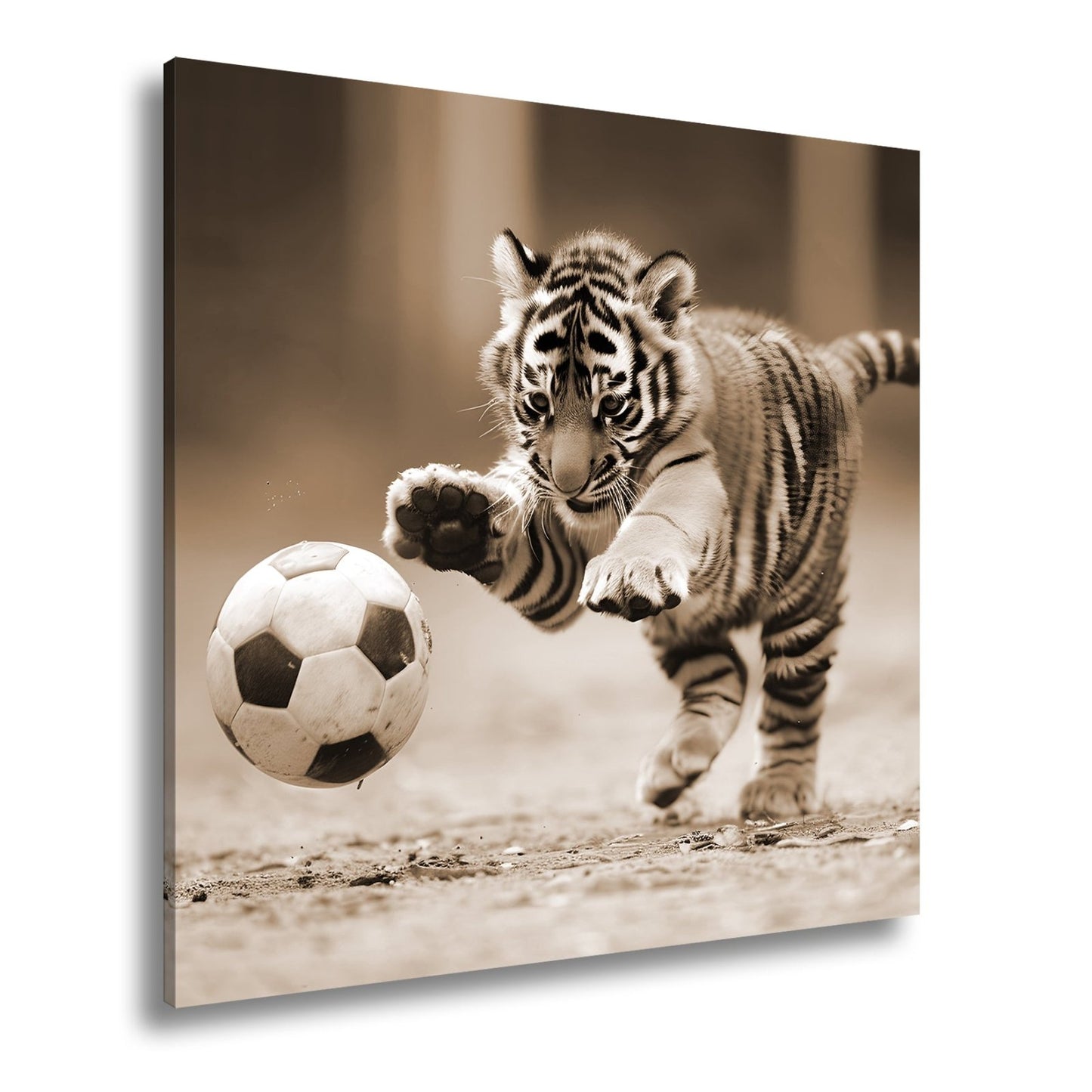 Leinwandbild Tigerbaby im Spielrausch – voller Energie am Ball. - deyoli