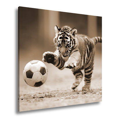 Leinwandbild Tigerbaby im Spielrausch – voller Energie am Ball. - deyoli