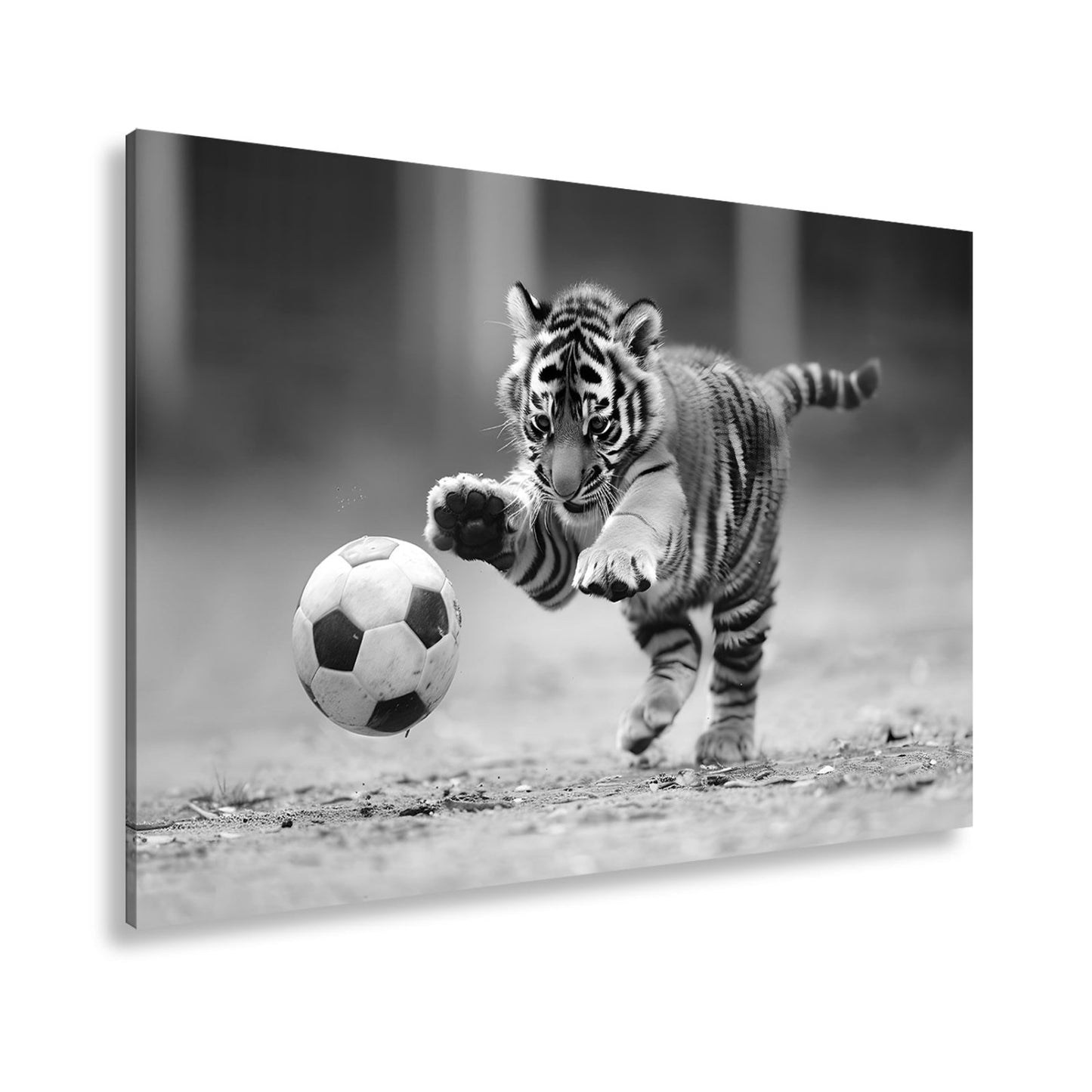 Leinwandbild Tigerbaby im Spielrausch – voller Energie am Ball. - deyoli