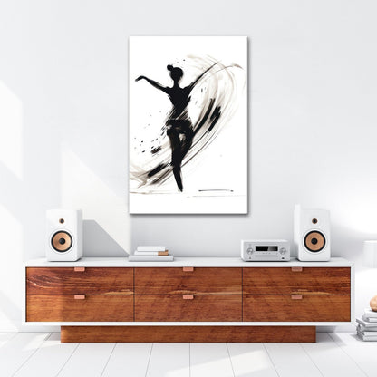 Leinwandbild Tintenhafte Silhouette tanzt in aufwirbelnder Eleganz - deyoli
