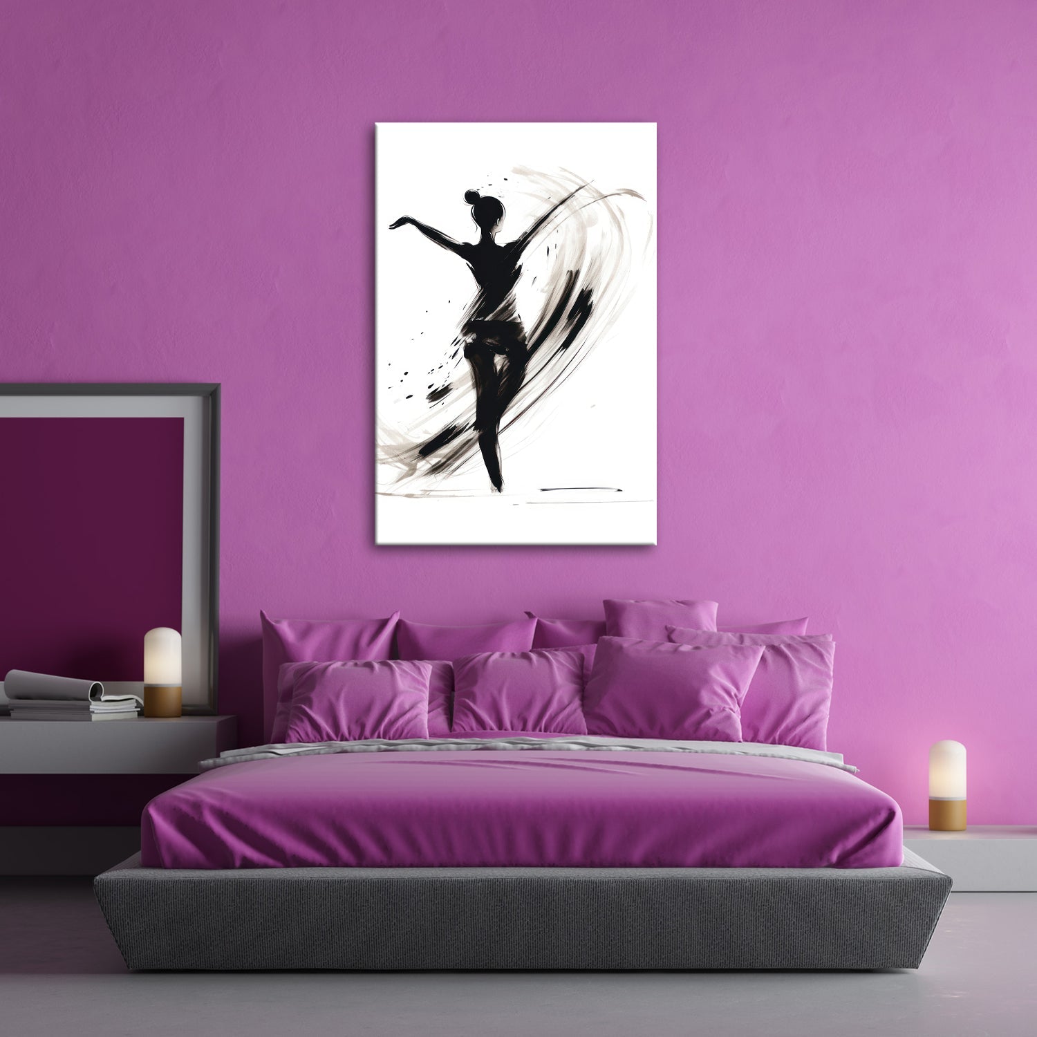 Leinwandbild Tintenhafte Silhouette tanzt in aufwirbelnder Eleganz - deyoli