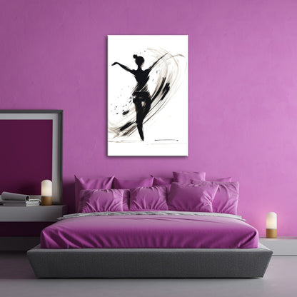 Leinwandbild Tintenhafte Silhouette tanzt in aufwirbelnder Eleganz - deyoli