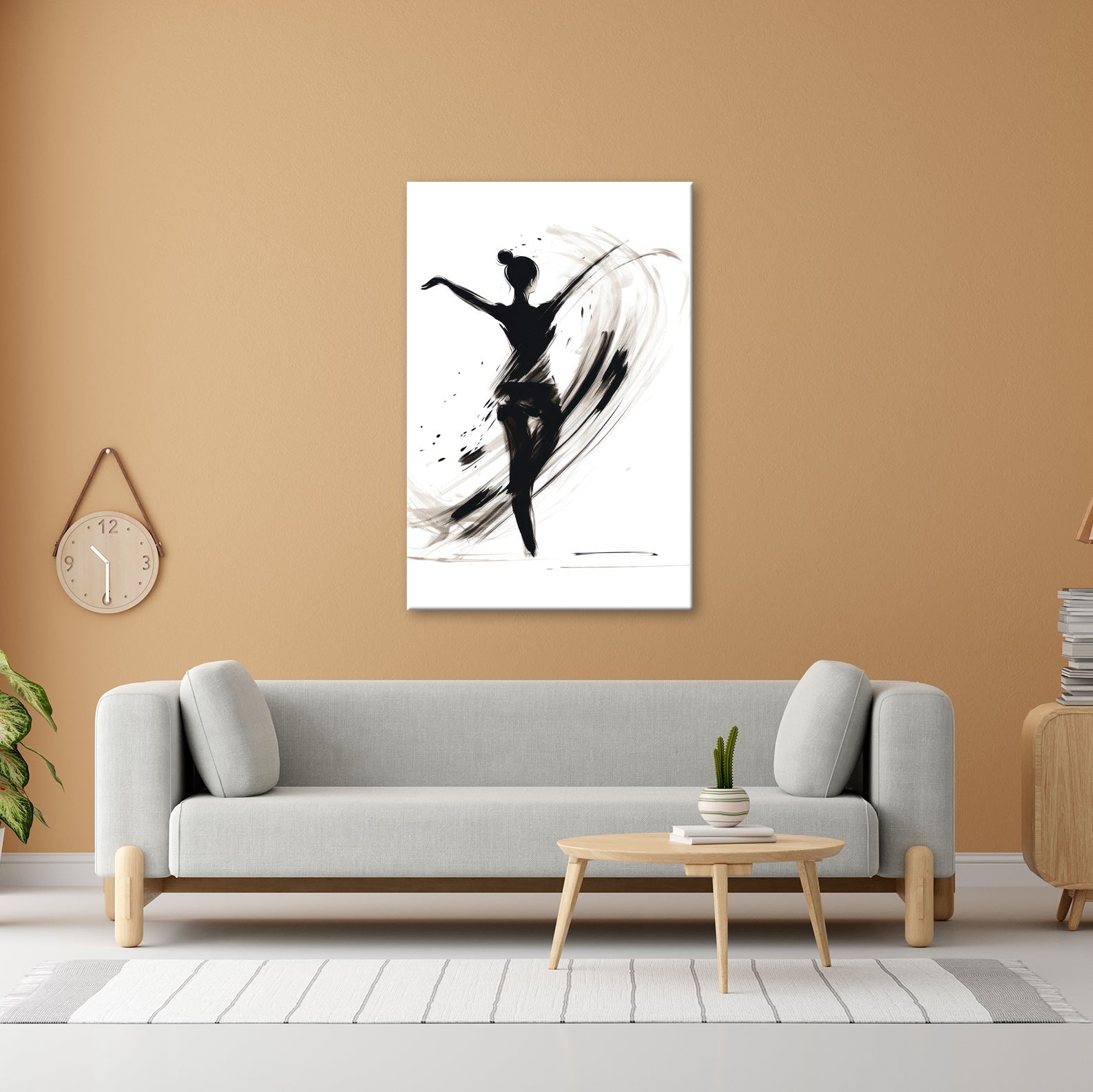 Leinwandbild Tintenhafte Silhouette tanzt in aufwirbelnder Eleganz - deyoli