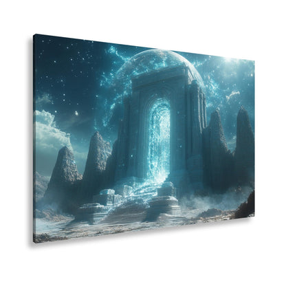 Leinwandbild Tor aus Licht erhebt sich in einer himmlischen Traumlandschaft - deyoli
