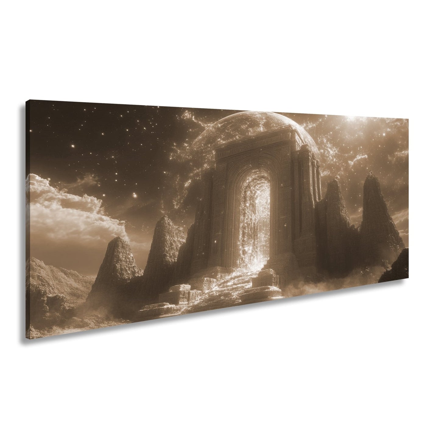 Leinwandbild Tor aus Licht erhebt sich in einer himmlischen Traumlandschaft - deyoli
