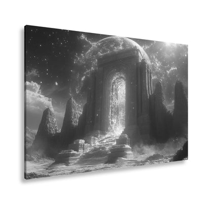 Leinwandbild Tor aus Licht erhebt sich in einer himmlischen Traumlandschaft - deyoli