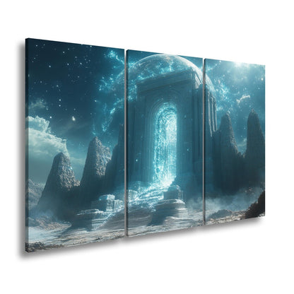 Leinwandbild Tor aus Licht erhebt sich in einer himmlischen Traumlandschaft - deyoli