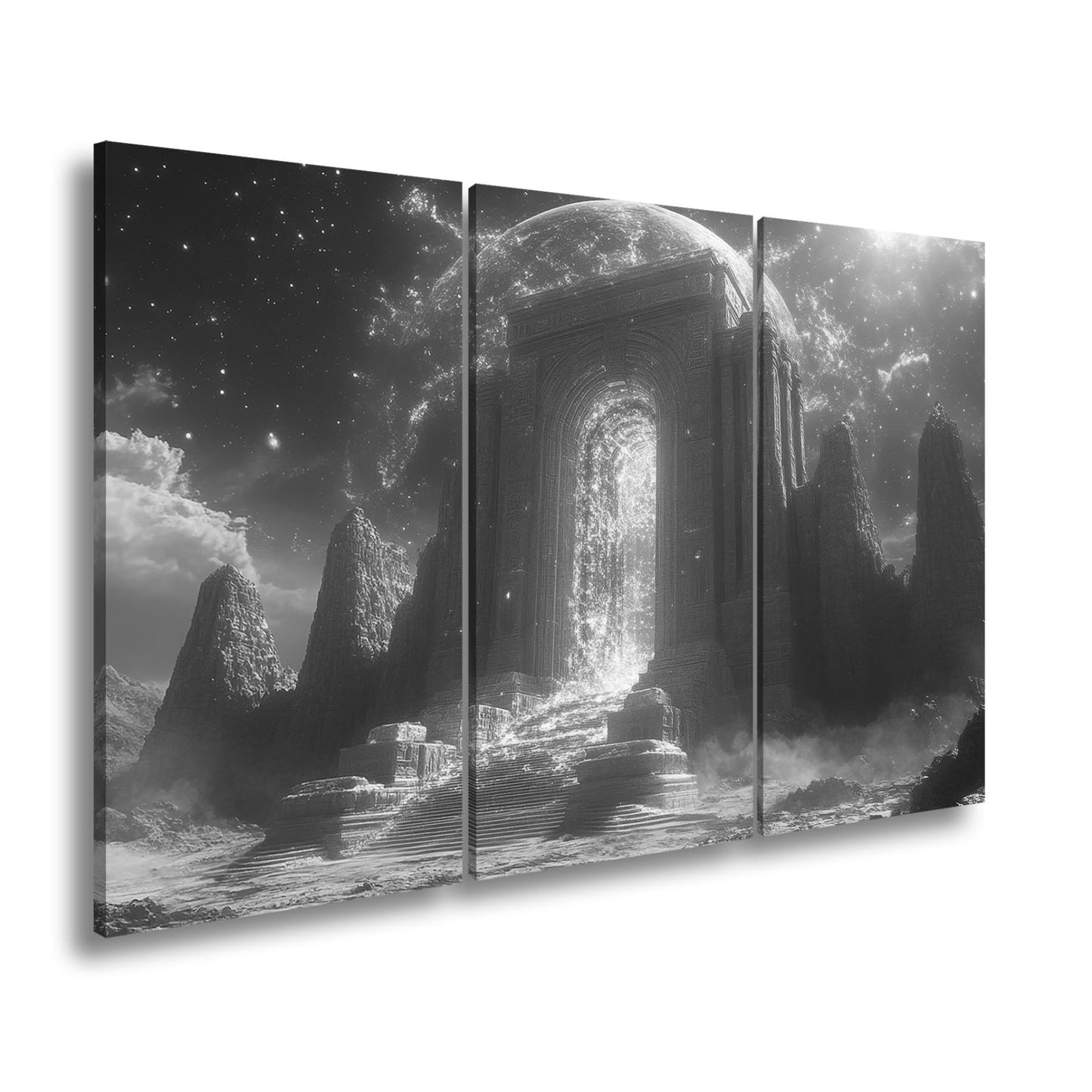 Leinwandbild Tor aus Licht erhebt sich in einer himmlischen Traumlandschaft - deyoli
