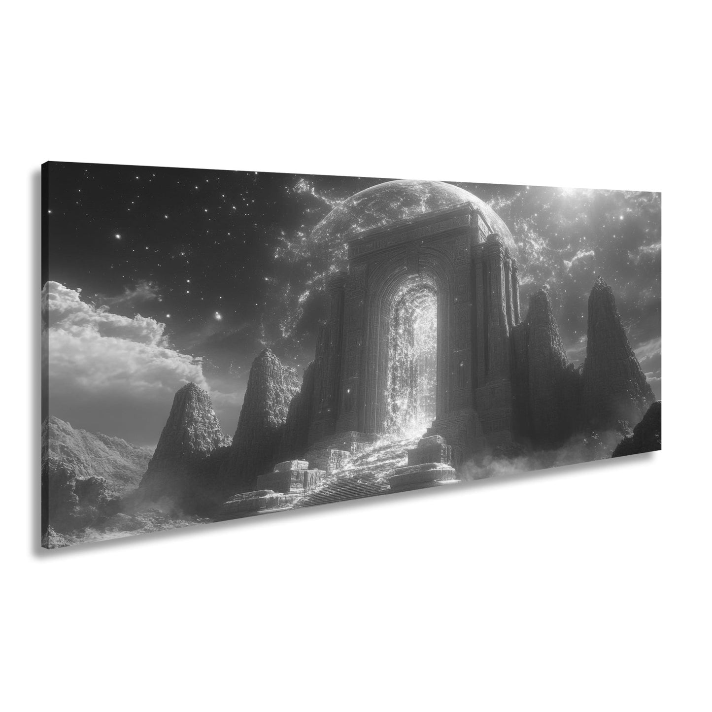 Leinwandbild Tor aus Licht erhebt sich in einer himmlischen Traumlandschaft - deyoli
